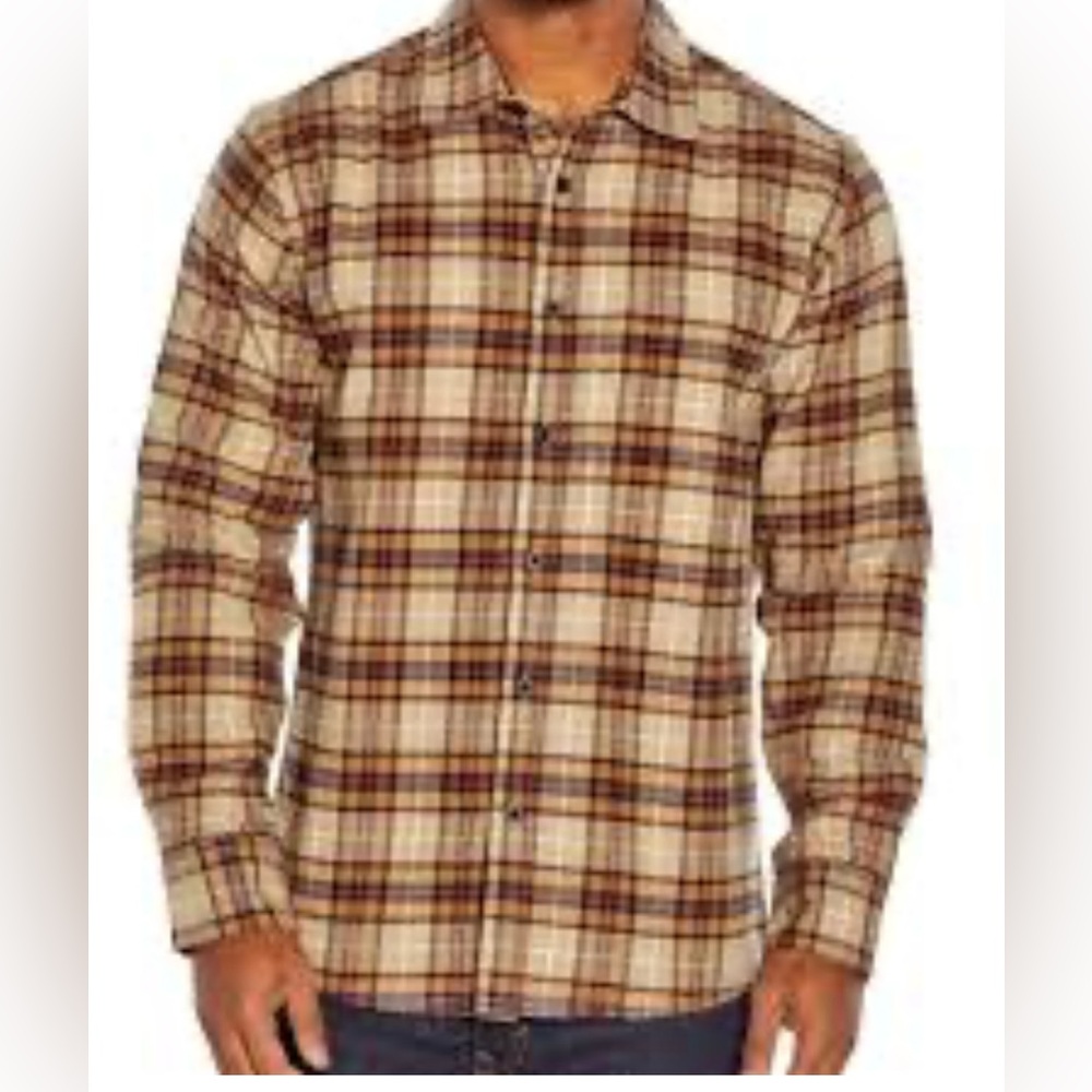 NWOT Eddie Bauer Mens Casual Botton Down Plaid Flannel Shirt Brown Size Large
